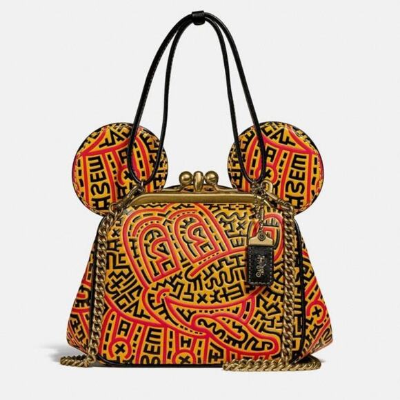 New Coach Disney Mickey Mouse Kisslock Bag/ Leather/Black-Yellow-Orang4 - Picture 1 of 12